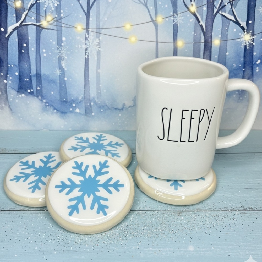 Snowflake Sugar Cookie Coasters - Handmade – Set of 4
